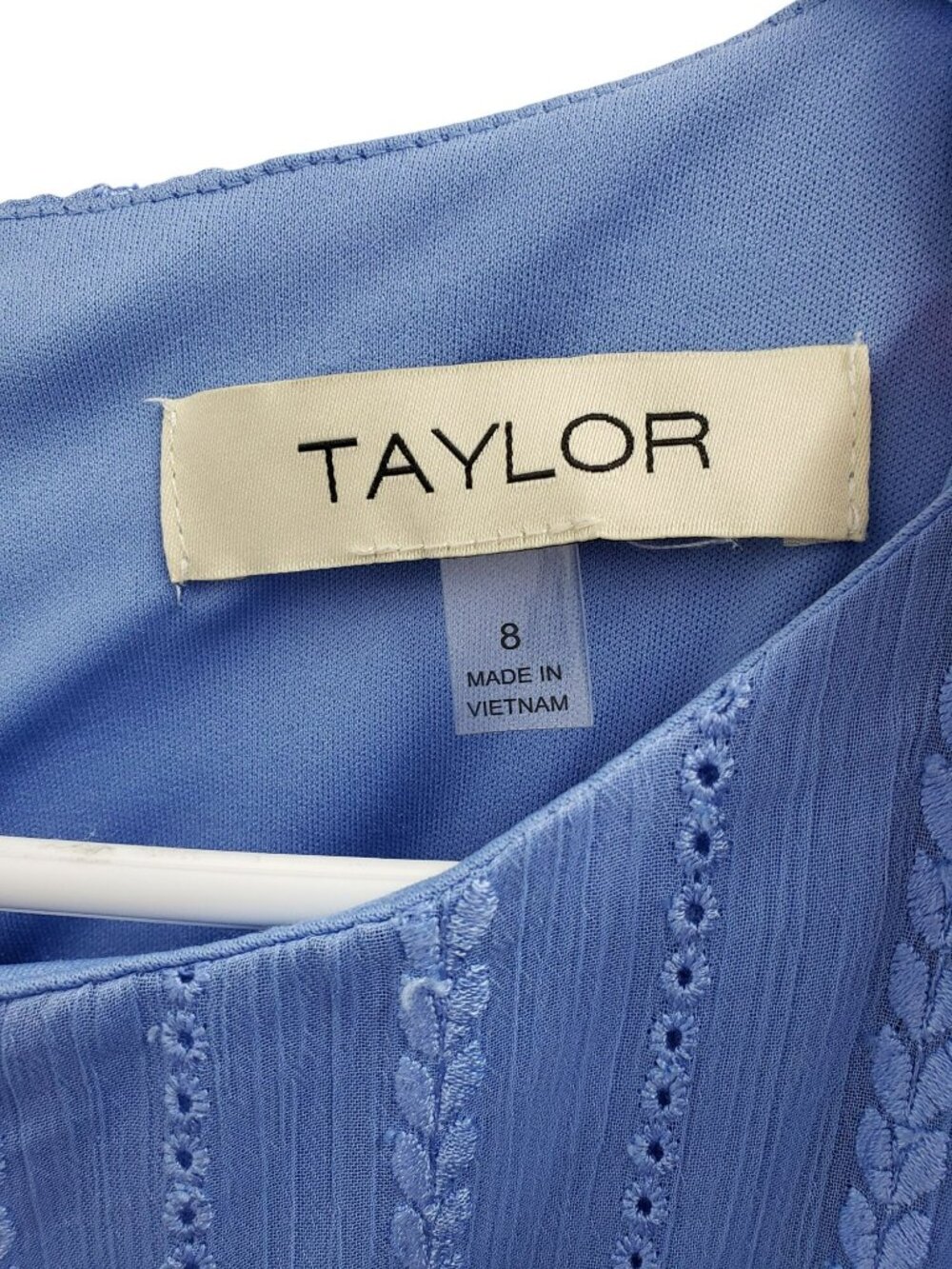 NEW Taylor Cornflower Blue Embroidered Eyelet Sleeveless Midi Dress Modest - Picture 6 of 6